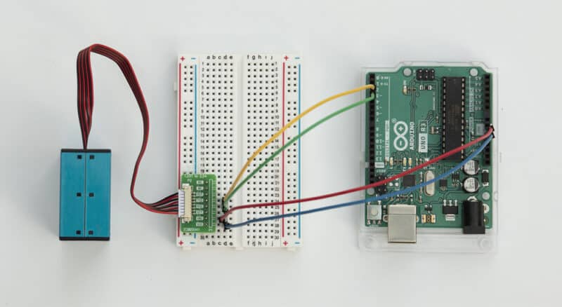 Photo from above of an assembled Sensor Build Kit on a white background.